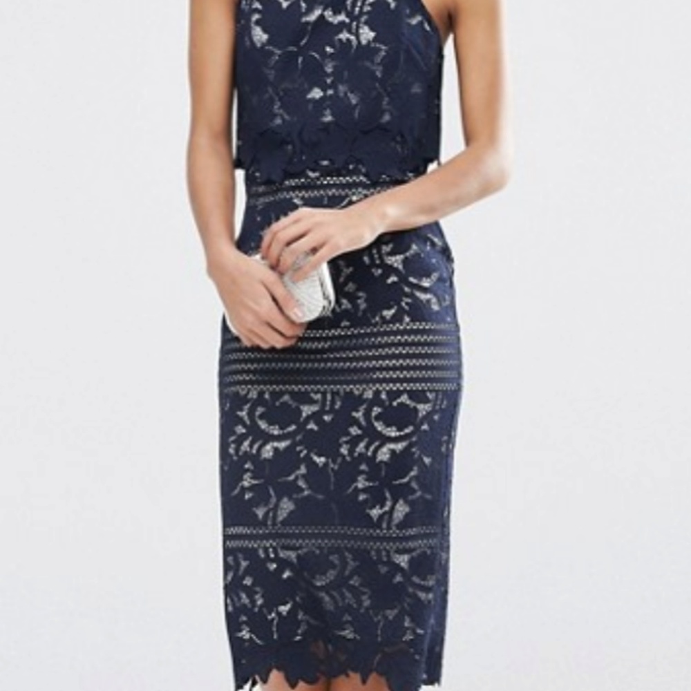 ASOS TALL Lace Floral Scallop Midi Dress NWT